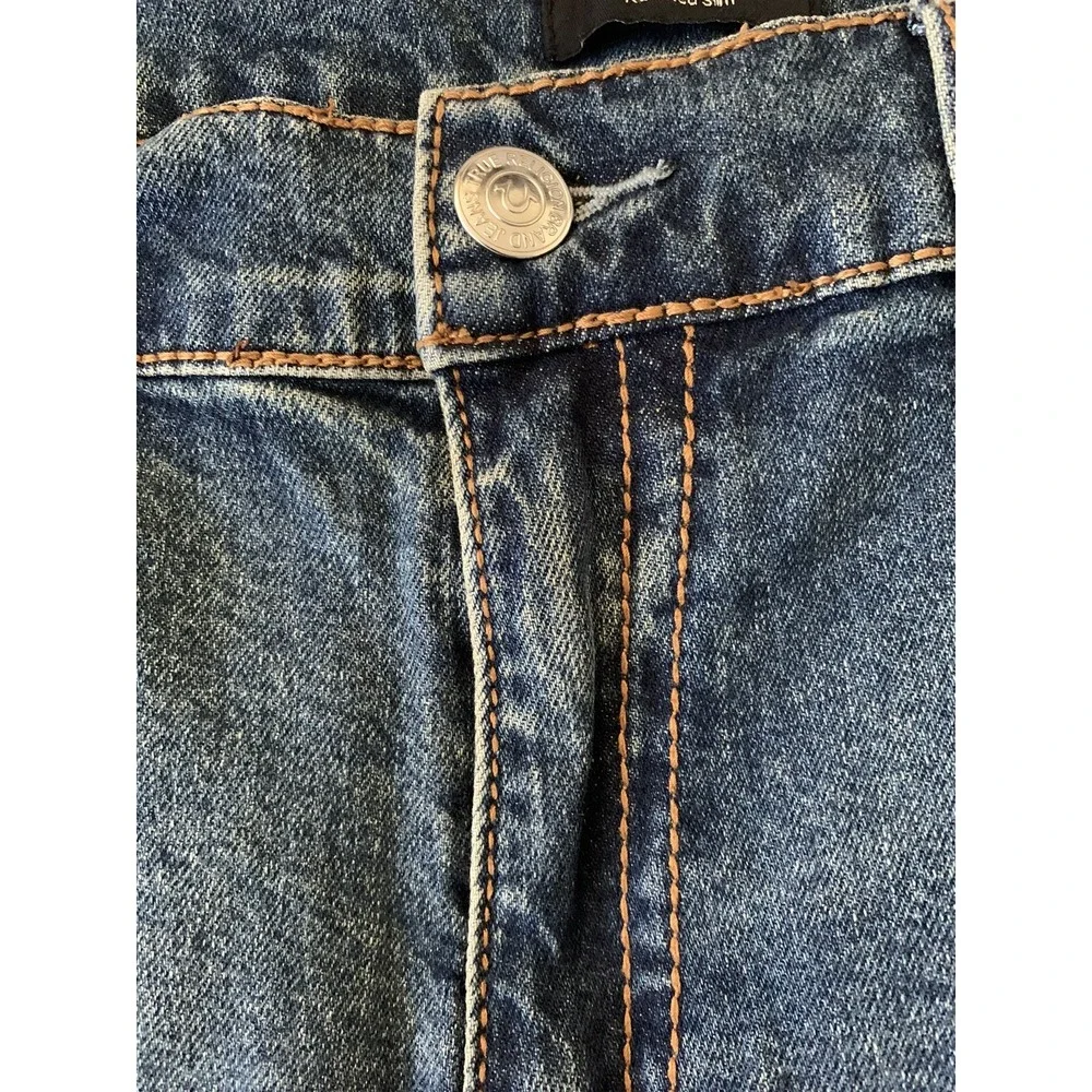 NWT TRUE RELIGION Sz 38 X 32 Geno BIG T SLIM W/FLAP STRETCH DENIM JEANS